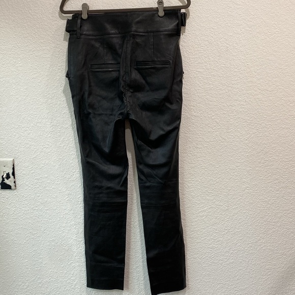 Veronica Beard Jania Buckle Detailed Black Lamb Leather Trousers Pants Sz 6 - Picture 6 of 12